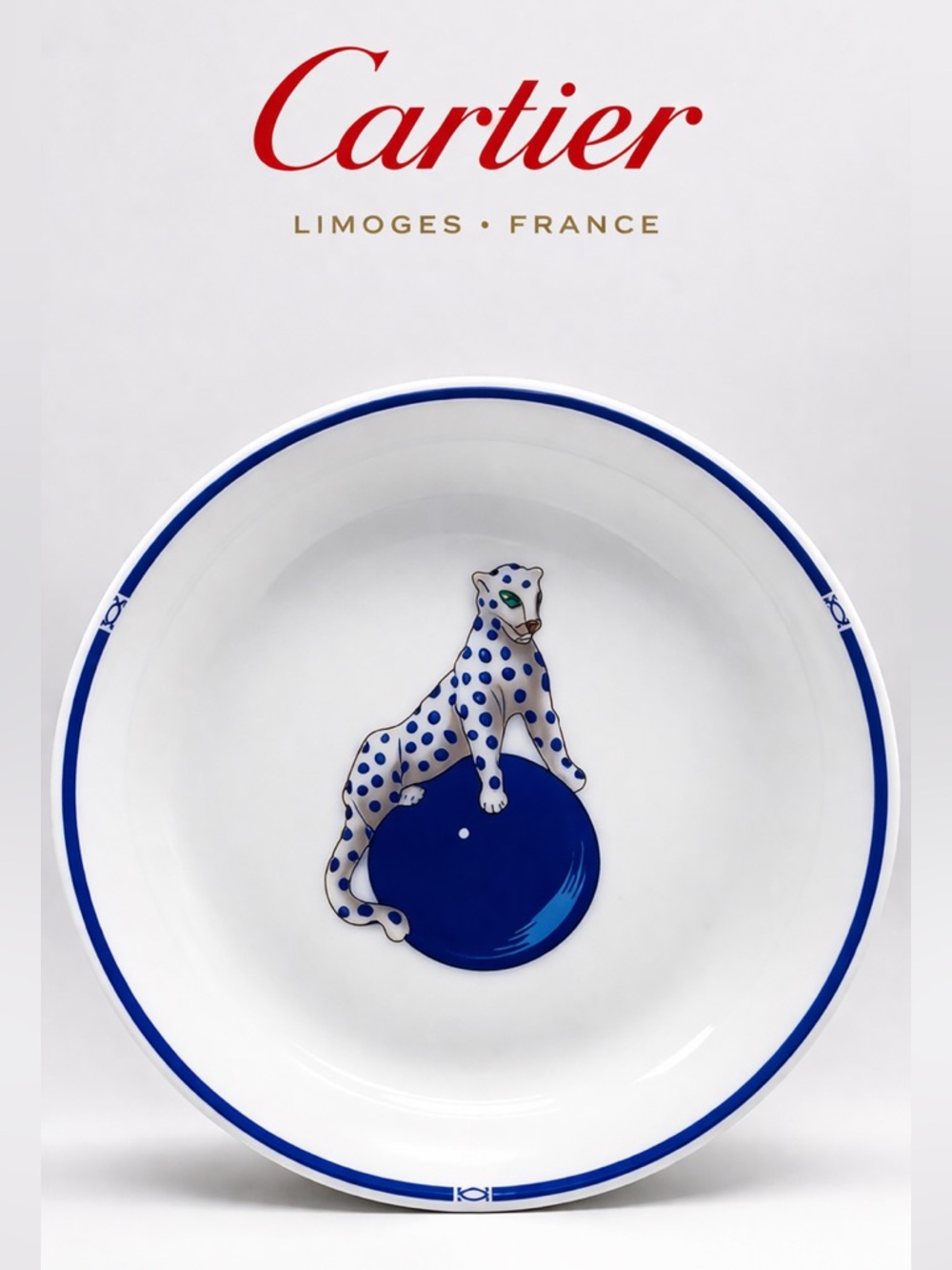 Cartier Limoges Blue Panther Porcelain Trinket Dish